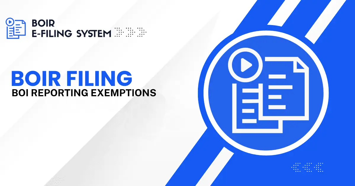 Overview of BOIR exemptions under the Corporate Transparency Act, highlighting entities and scenarios not required to file.